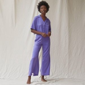 Lunya Washable Silk Button Down Pant Set, XS/S, Iris